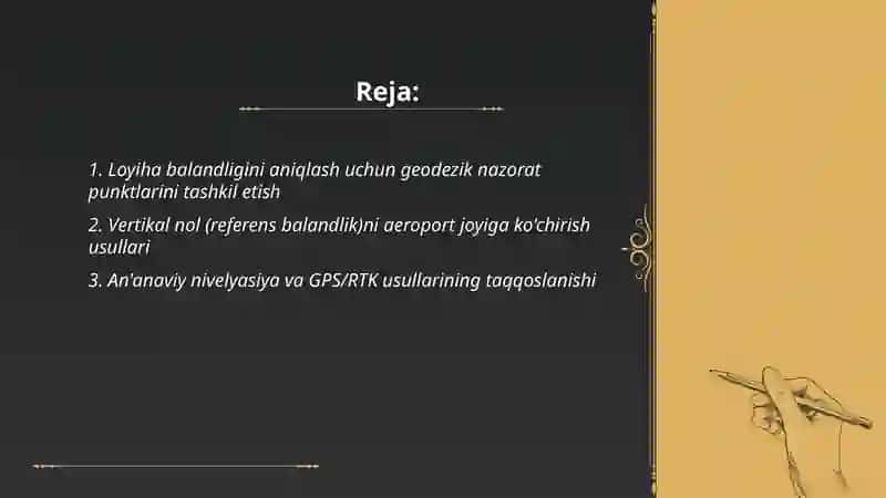 Aeroportlarni qurishda loyiha balandligini joyiga koʻchirish 2