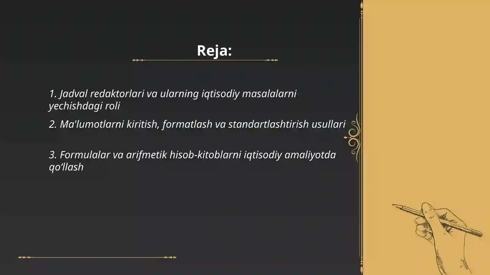 Jadval redaktorlaridan iqtisodiy masalalarni yechish 2