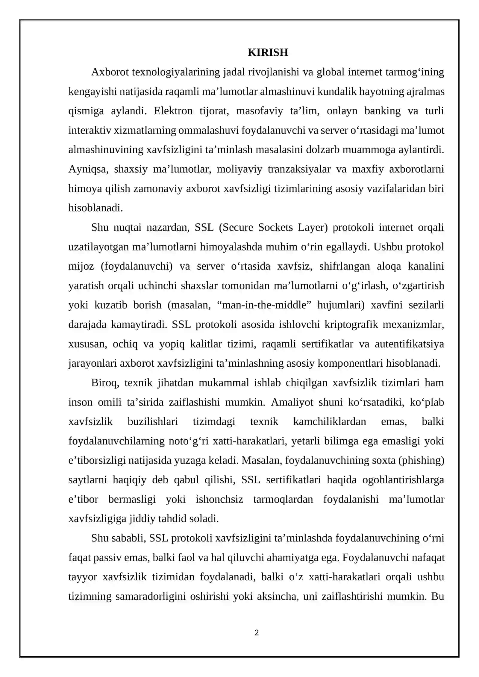 SSL (Secure Sockets Layer) PROTOKOLI XAVFSIZLIGIDA FOYDALANUVCHINING AHAMIYATI 2