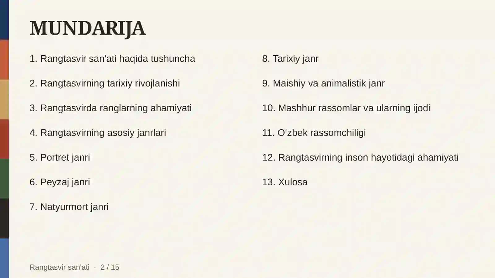 RANGTASVIR SAN'ATI VA UNING ASOSIY JANRLARI 2
