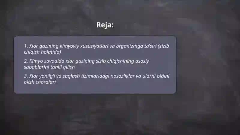 Xlor gazining kimyoviy xususiyatlari 2