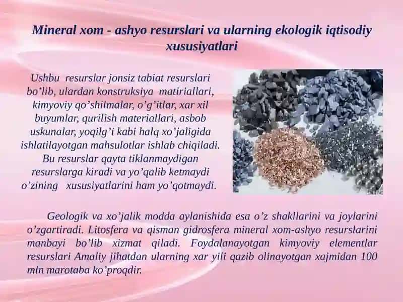 Mineral xom ashyo resurslaridan foydalanish va ularni muhofaza qilish 2