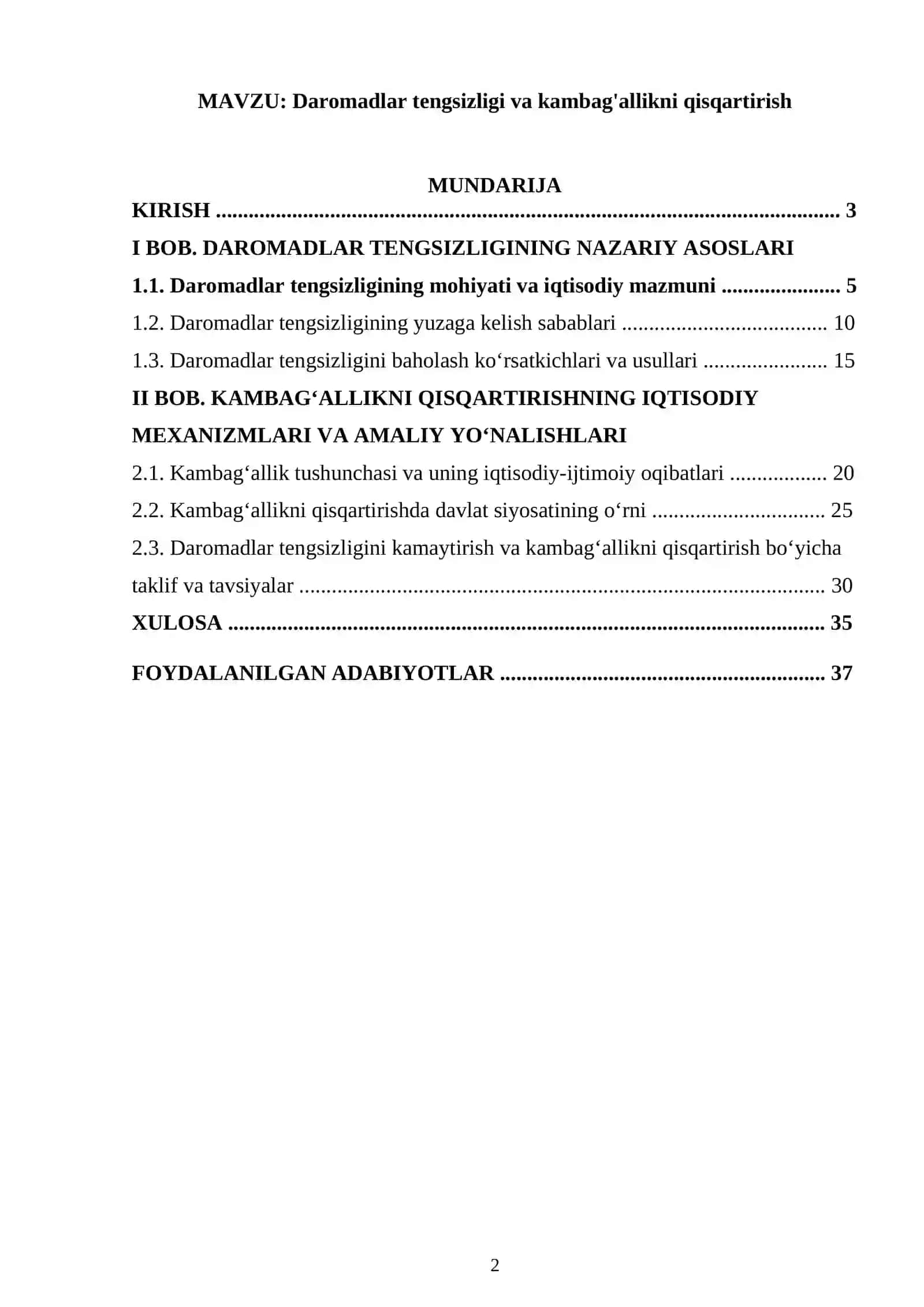 Daromadlar tengsizligi va kambag'allikni qisqartirish 2