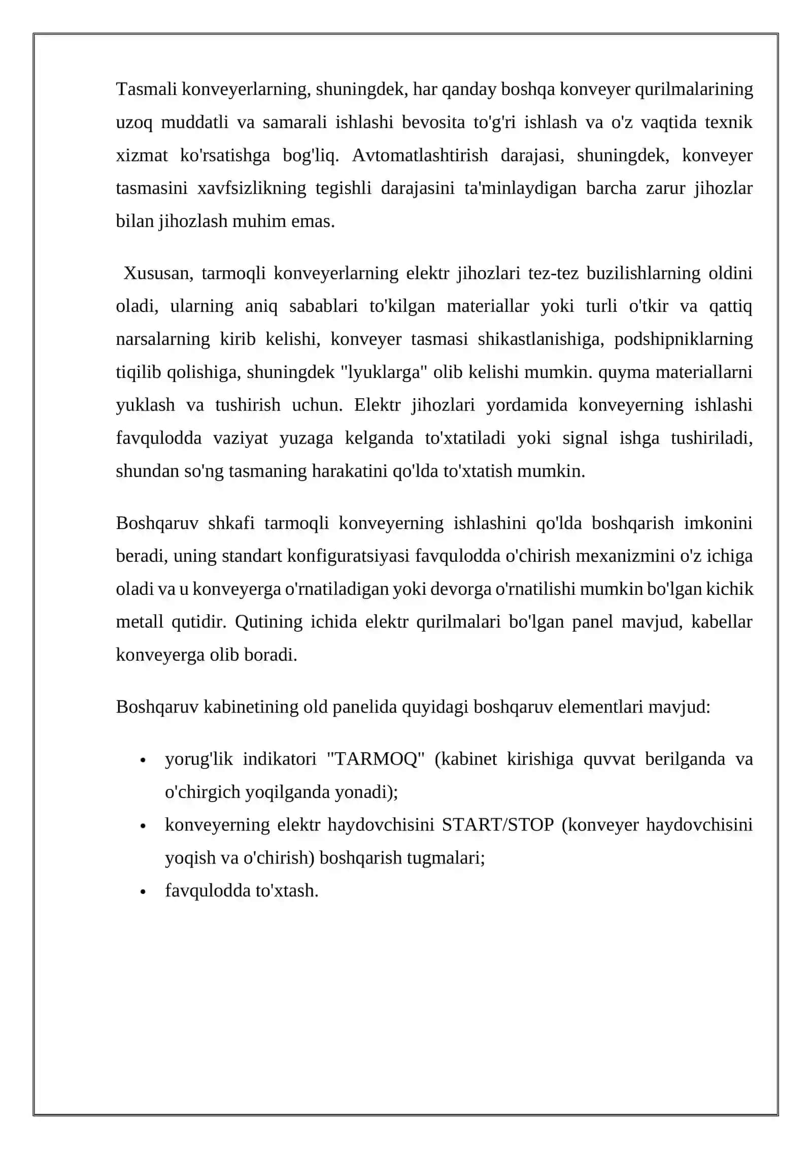 Lentali konveyrlar elektir uskunalari va elektr ta`minoti 2