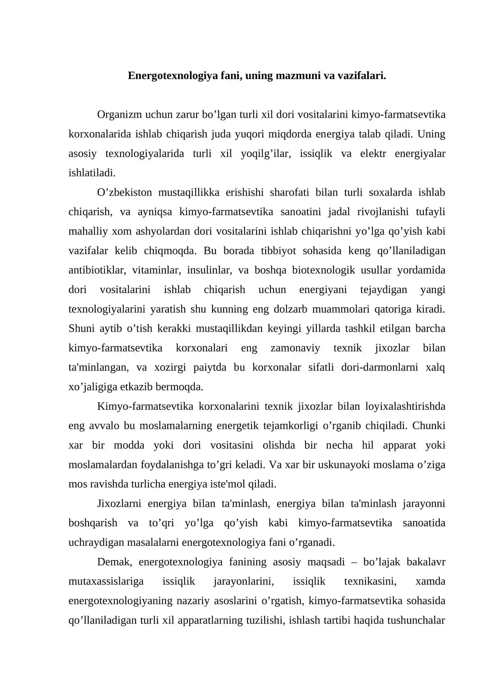 Enеrgotеxnologiya fani, uning mazmuni va vazifalari 2