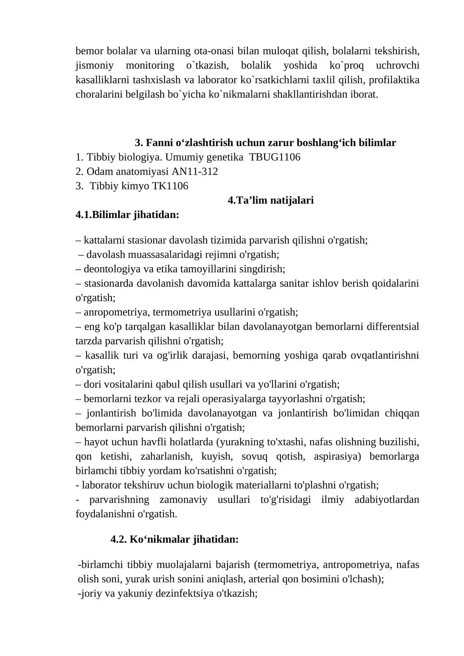 BOLALAR KASALLIKLARI PROPEDEVTIKASI FANI BO‘YICHA SILLABUS 2
