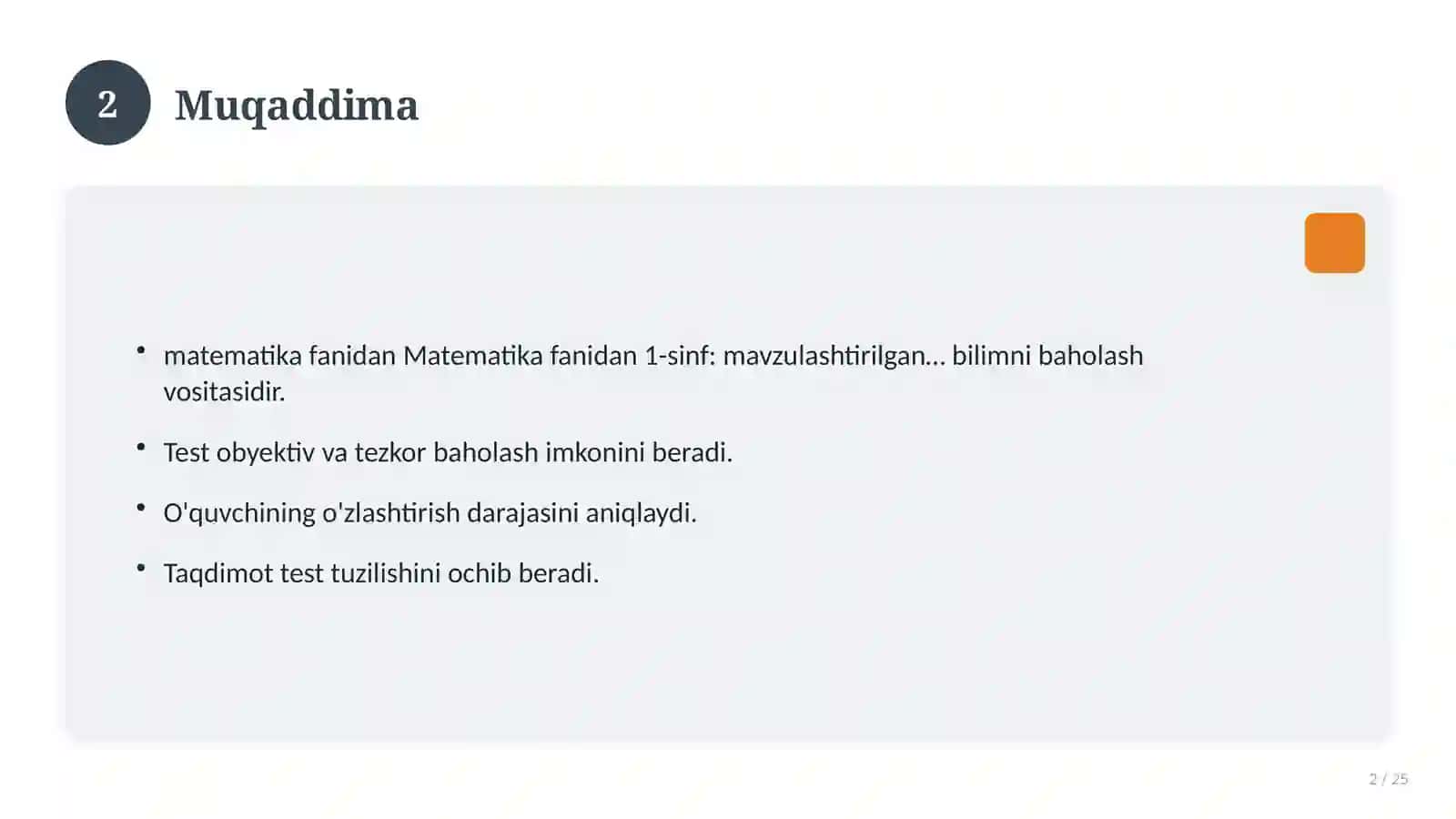 Matematika fanidan 1-sinf: mavzulashtirilgan nazorat ishi va tahlil 2
