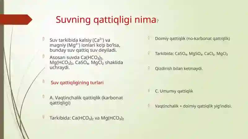 Suvning qattiqligi va uni yoqotish usullari 2