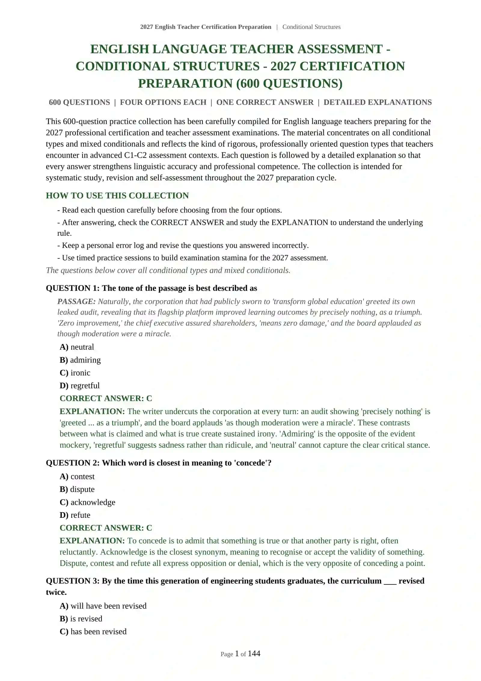 Conditional Structures - 2027 English Teacher Certification Preparation 2