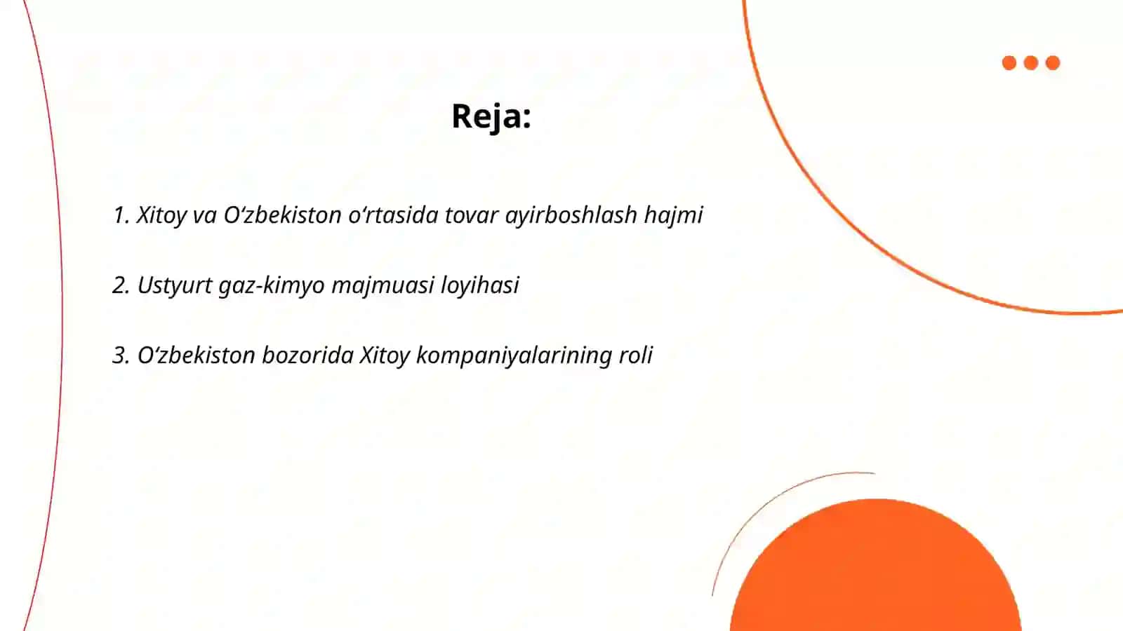 Xitoy va Oʻzbekiston oʻrtasidagi savdo-iqtisodiy aloqalarning asosiy yoʻnalishlari 2
