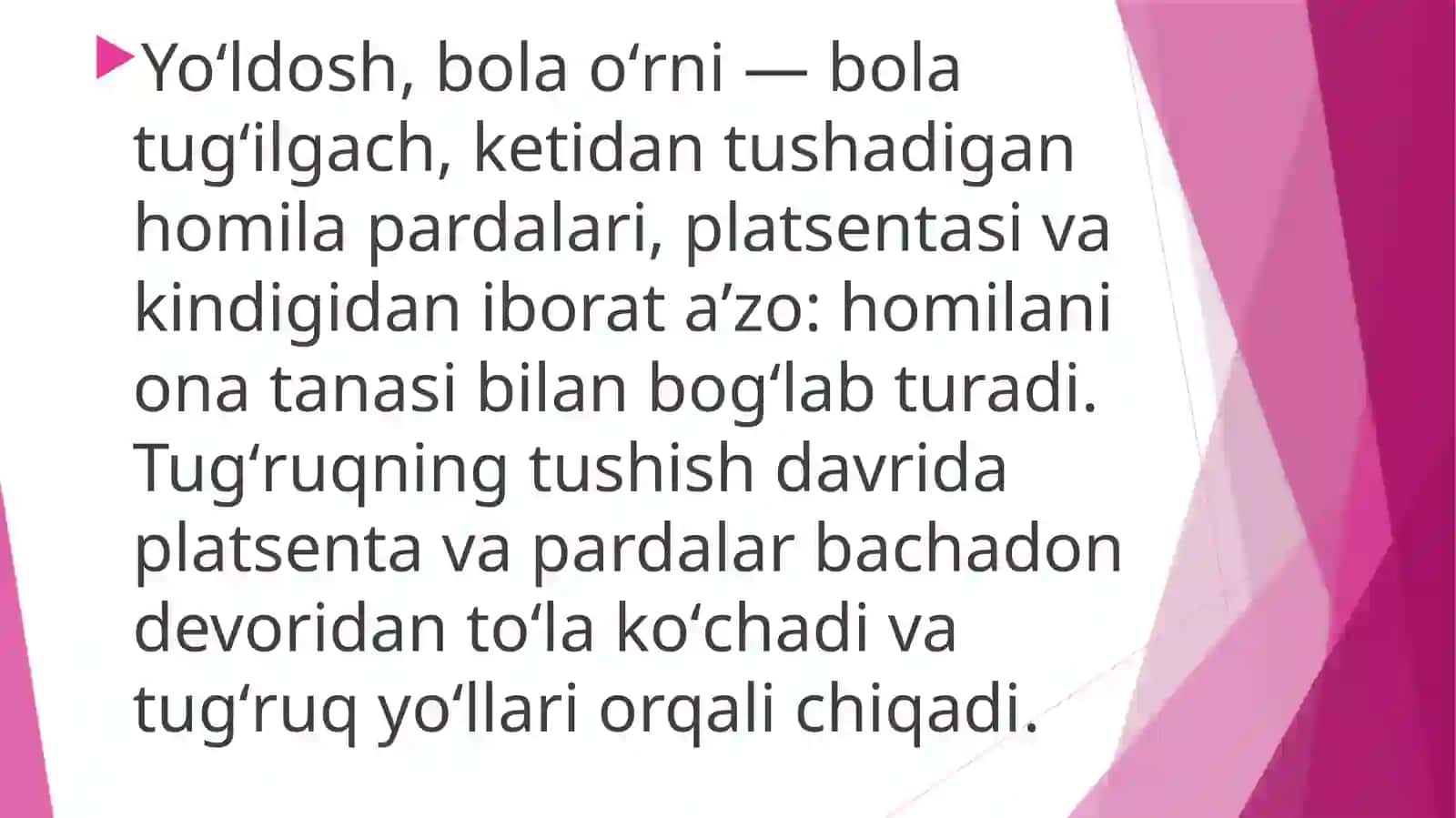 Yo’ldoshning rivojlanishi. Yo’ldoshning shakllanishida xorionning ahamiyati. Gemato-platsentar to’siqning tuzilishi va ahamiyati 2