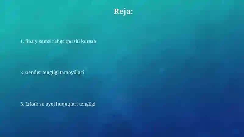 Gendr tengligining asosiy tamoyillari 2