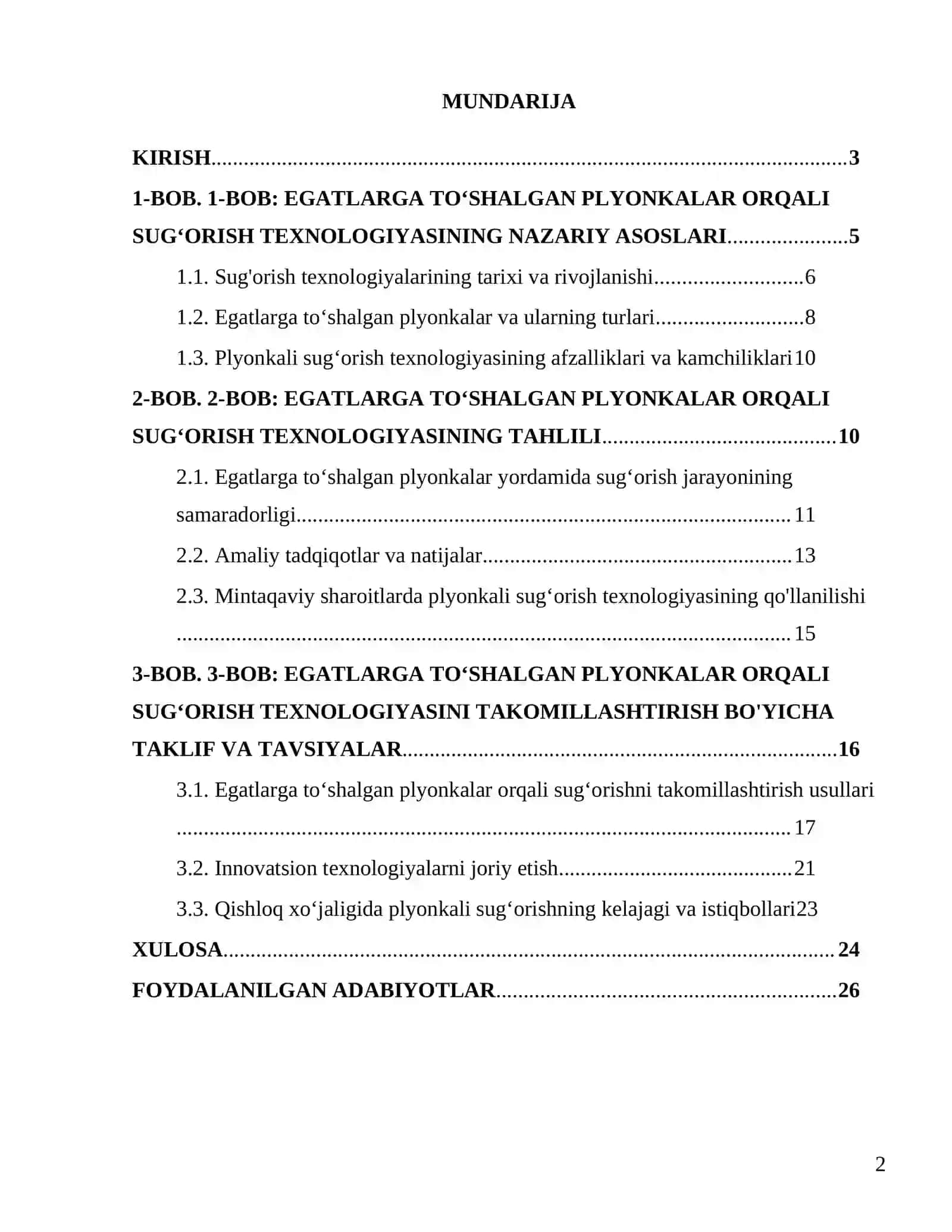 Egatlarga toʻshalgan plyonkalar orqali sugʻorish texnologiyasi 2