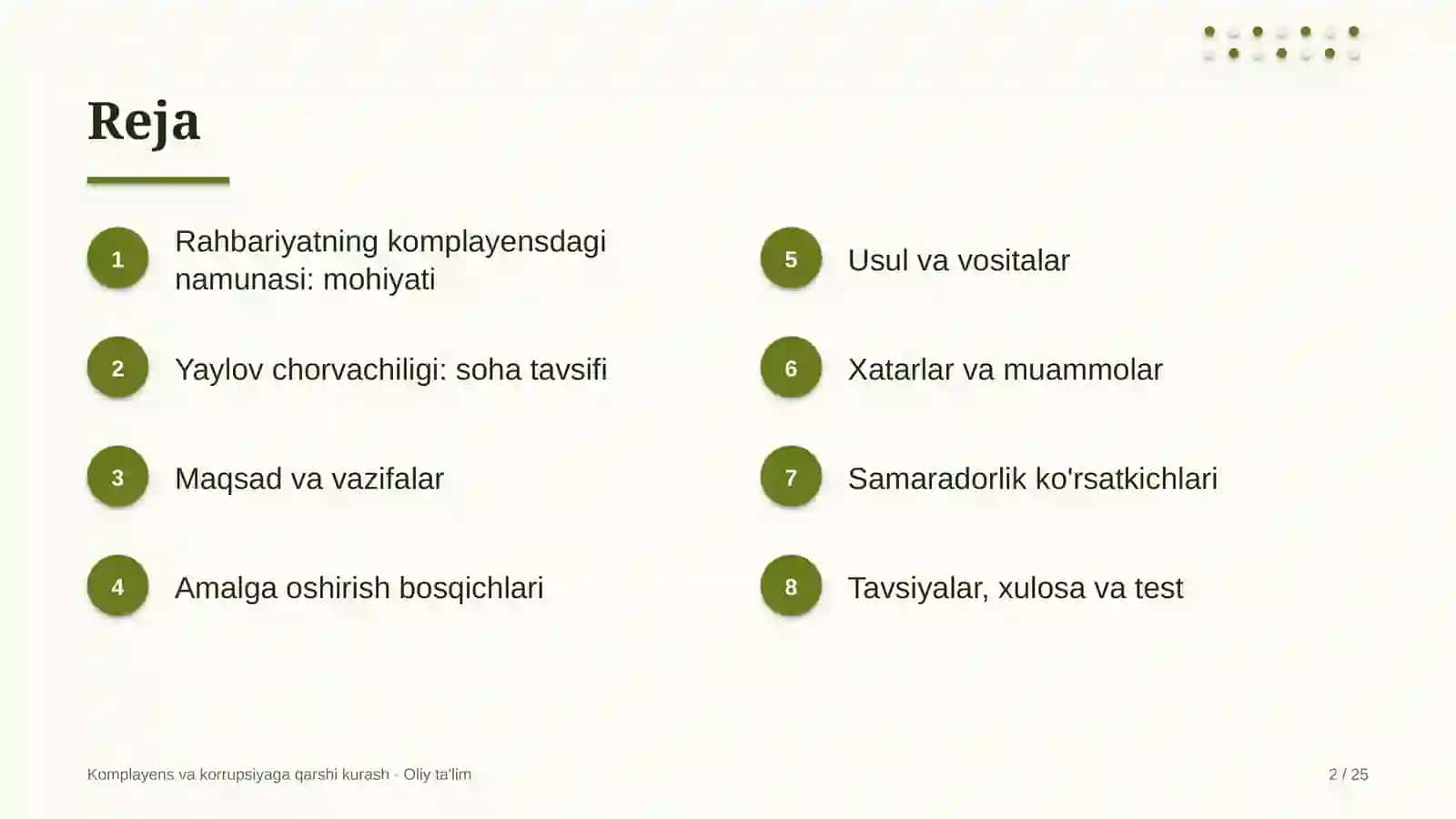 Yaylov chorvachiligida yuqori rahbariyatning komplayensdagi namunasini ta'minlash 2