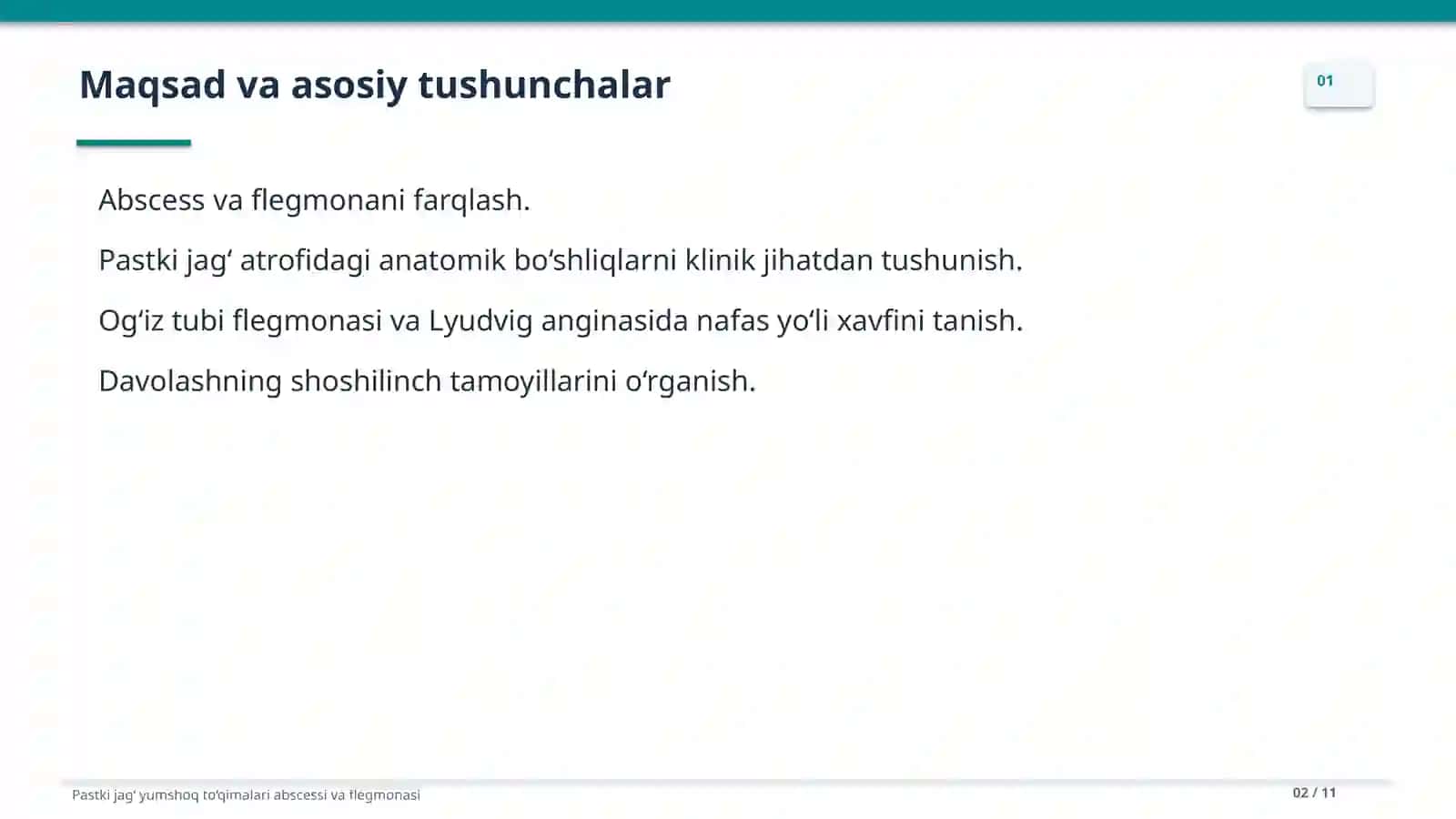 Pastki jagʻ yumshoq toqimasining absesi va flegmonalari 2