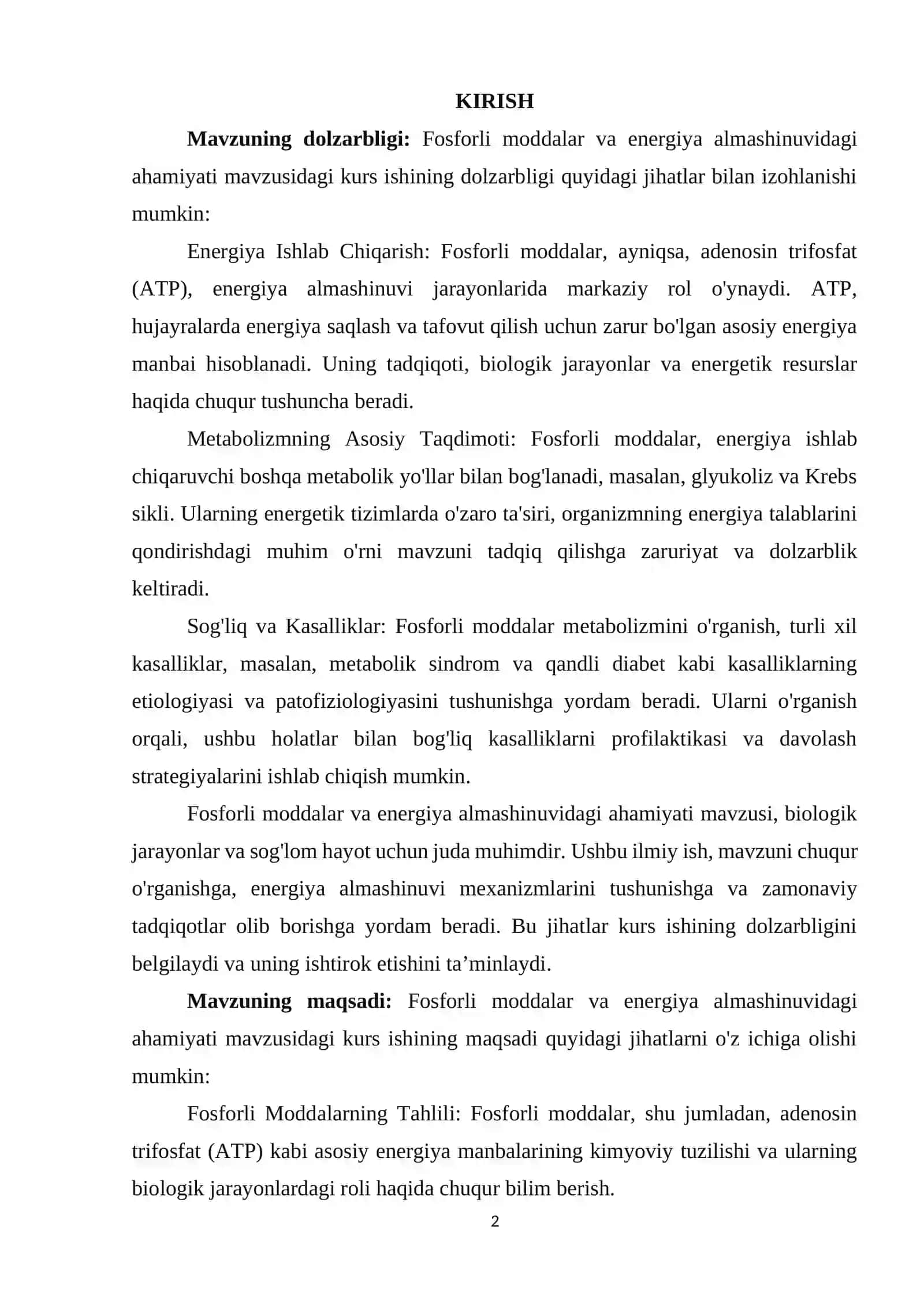 Fosforli moddalar va energiya almashinuvidagi ahamiyati 2