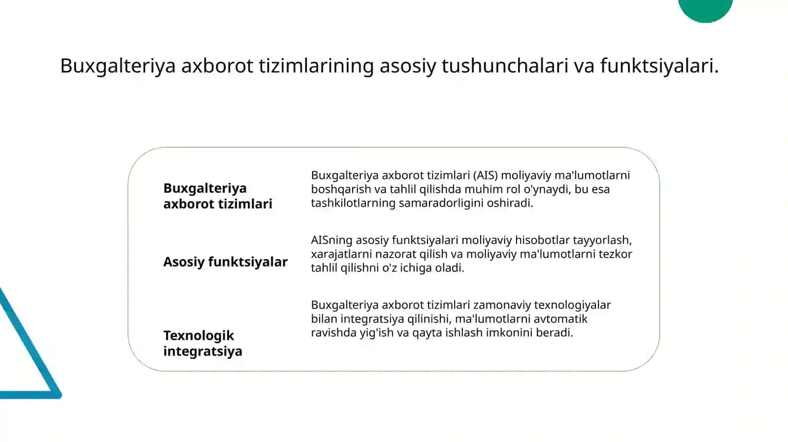 Buxgalteriya axborot tizimlari asoslari 2