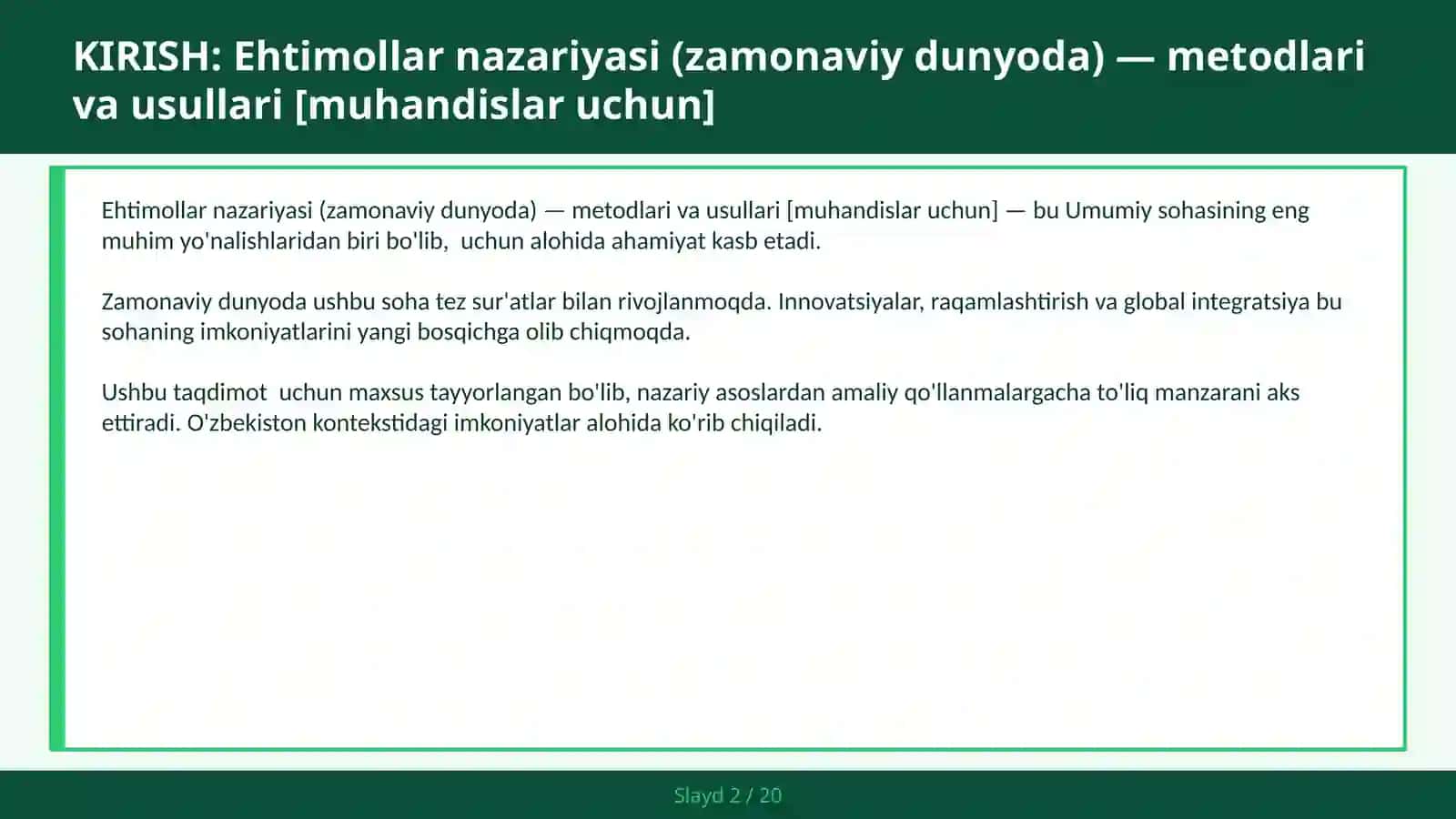 Ehtimollar nazariyasi (zamonaviy dunyoda) — metodlari va usullari [muhandislar uchun] 2