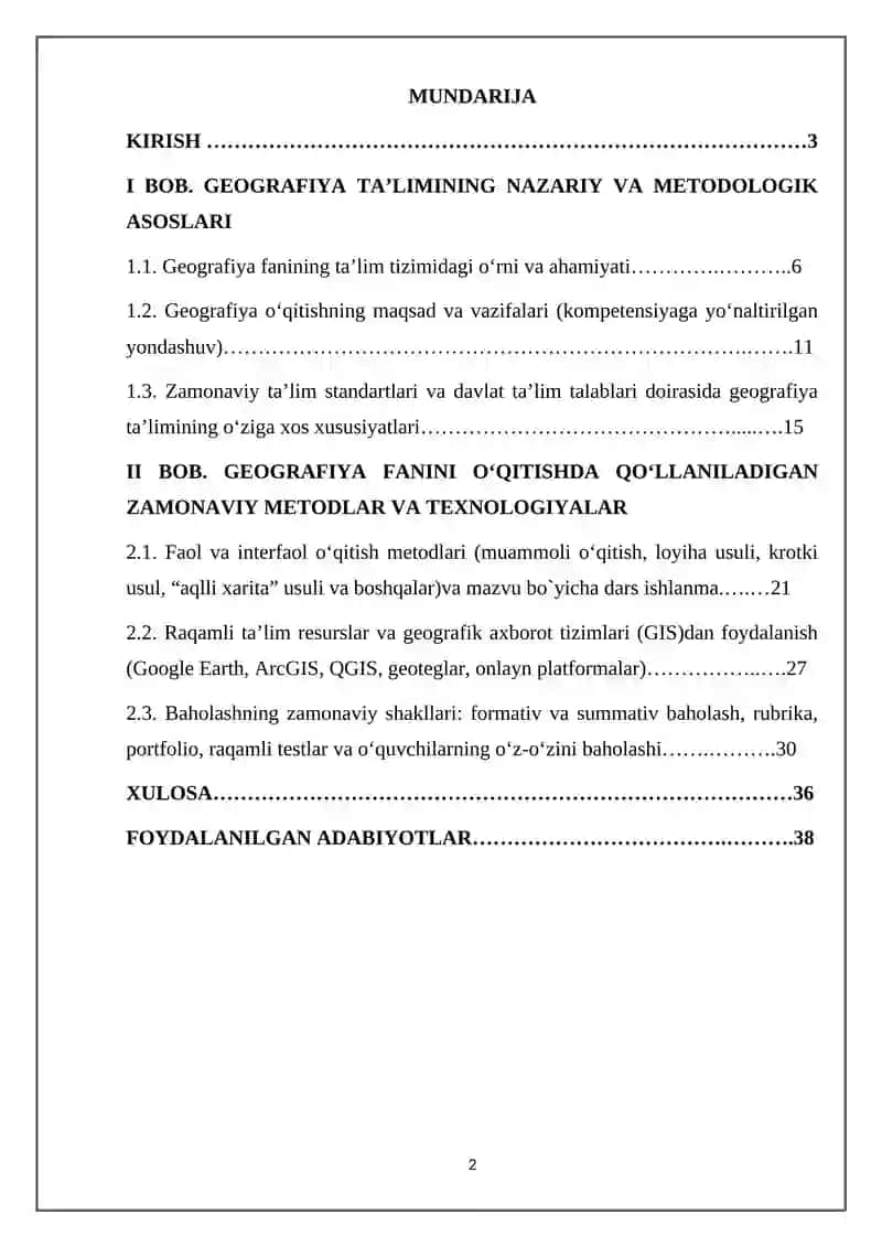 GEOGRAFIYA FANINI O’QITISHDA QO’LLANILADIGAN ZAMONAVIY METODLAR VA TEXNOLOGIYALAR 2