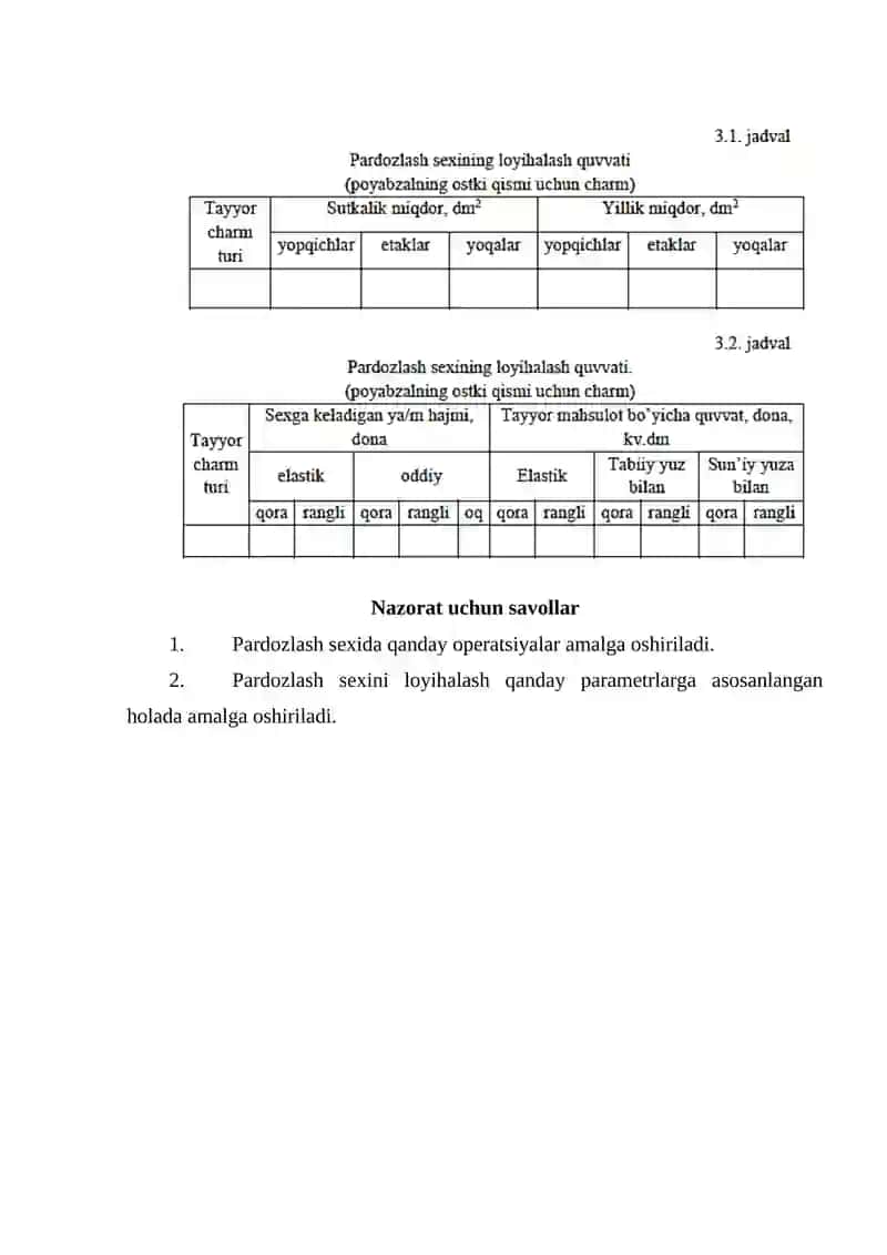 Pardozlash sexlarini loyihalash va qayta jixozlash 2