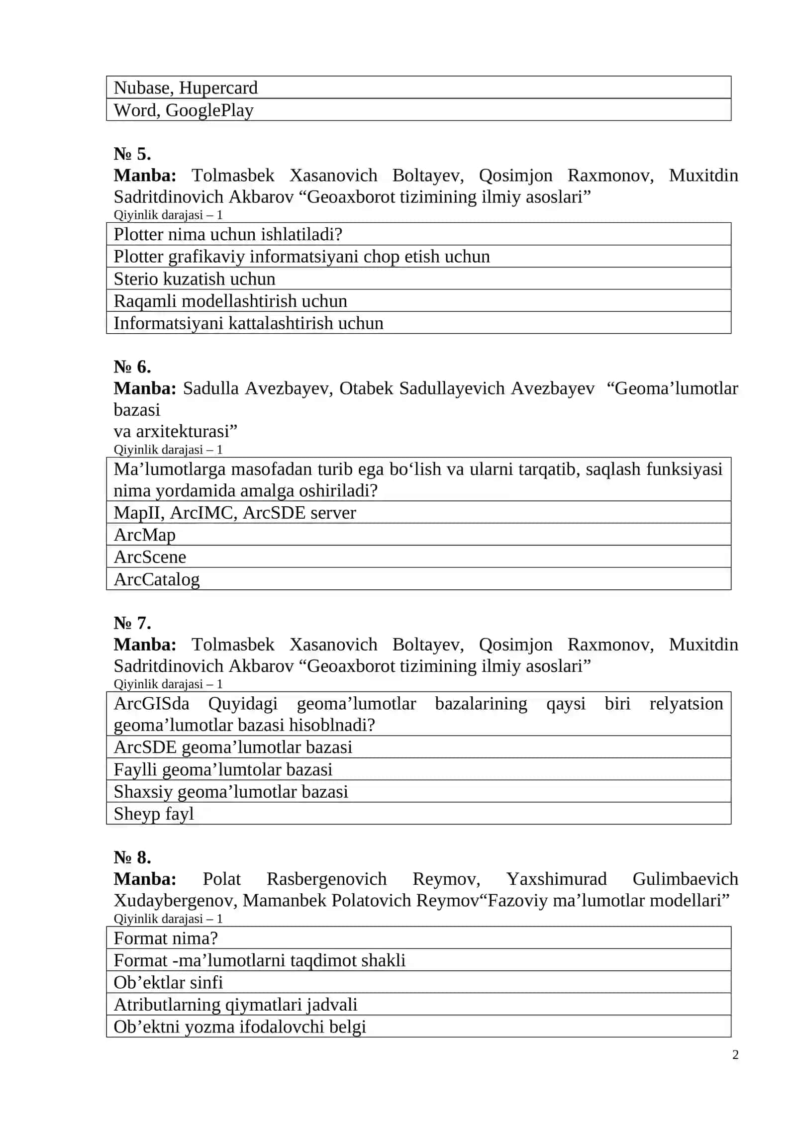Geoaxborot tizimining ilmiy asoslari 2