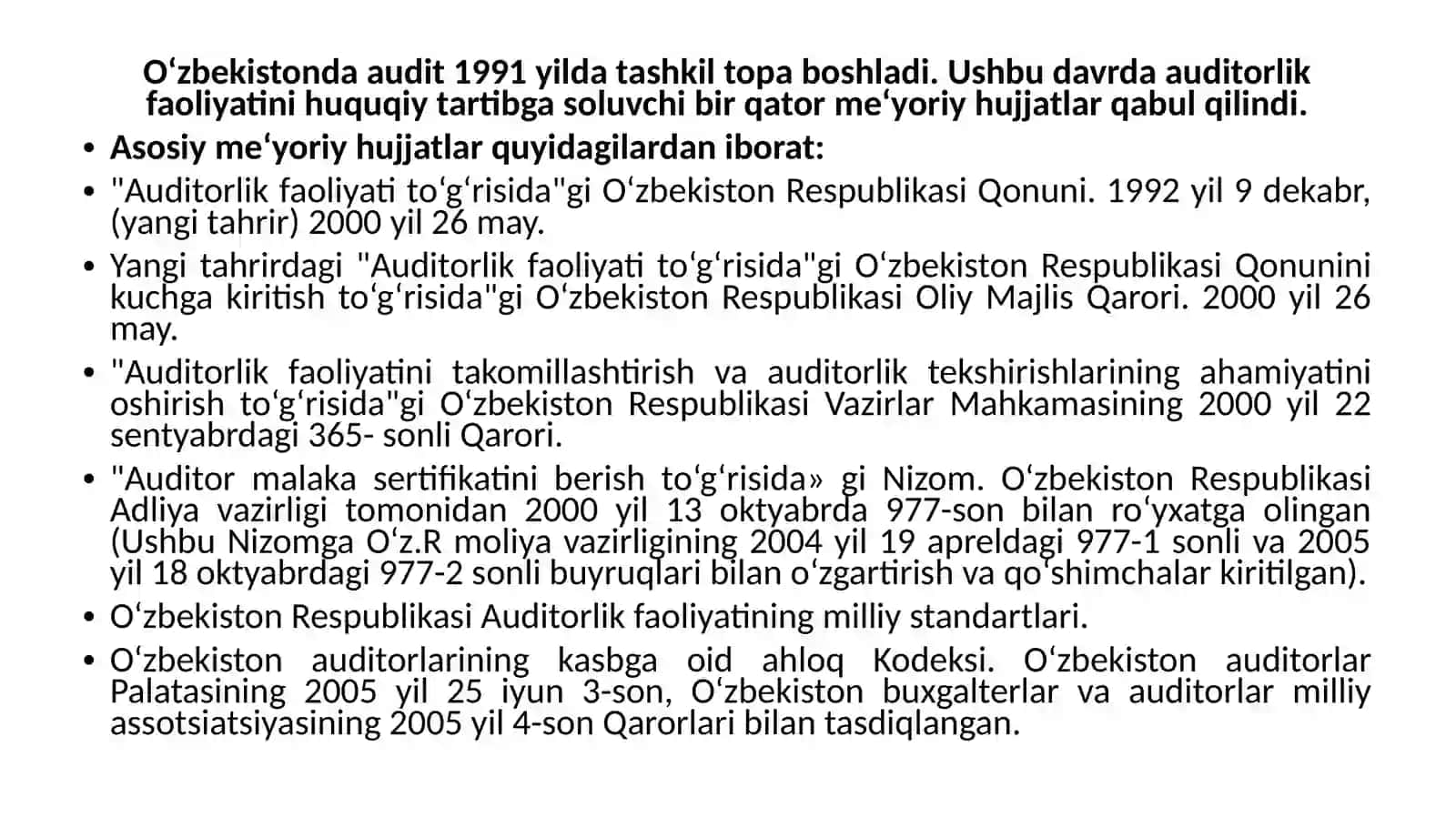 O‘zbekiston Respublikasida auditorlik faoliyatining huquqiy asoslari 2