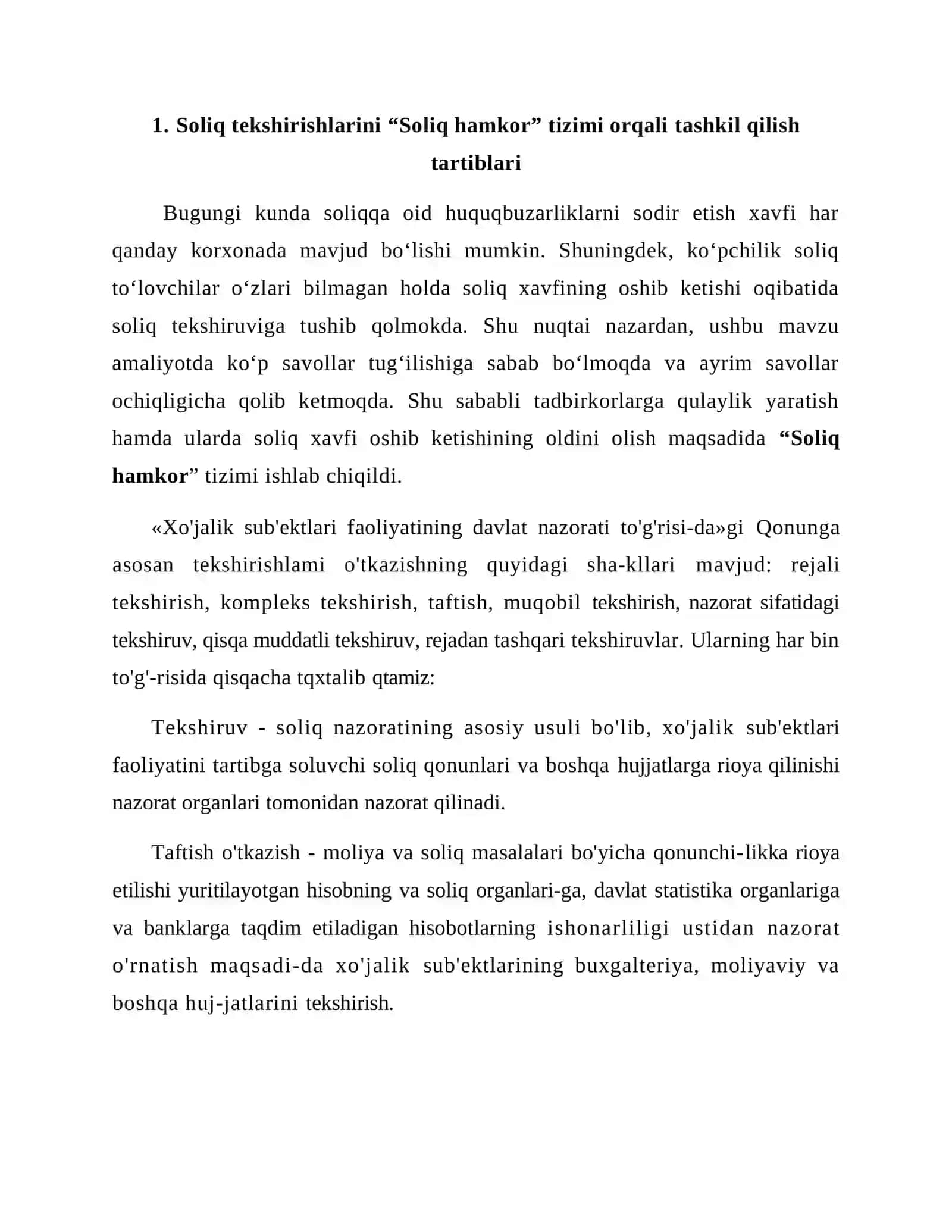 Sayyor soliq tekshiruvlarini “Soliq hamkor” tizimi orqali tashkil etish tartibi 2
