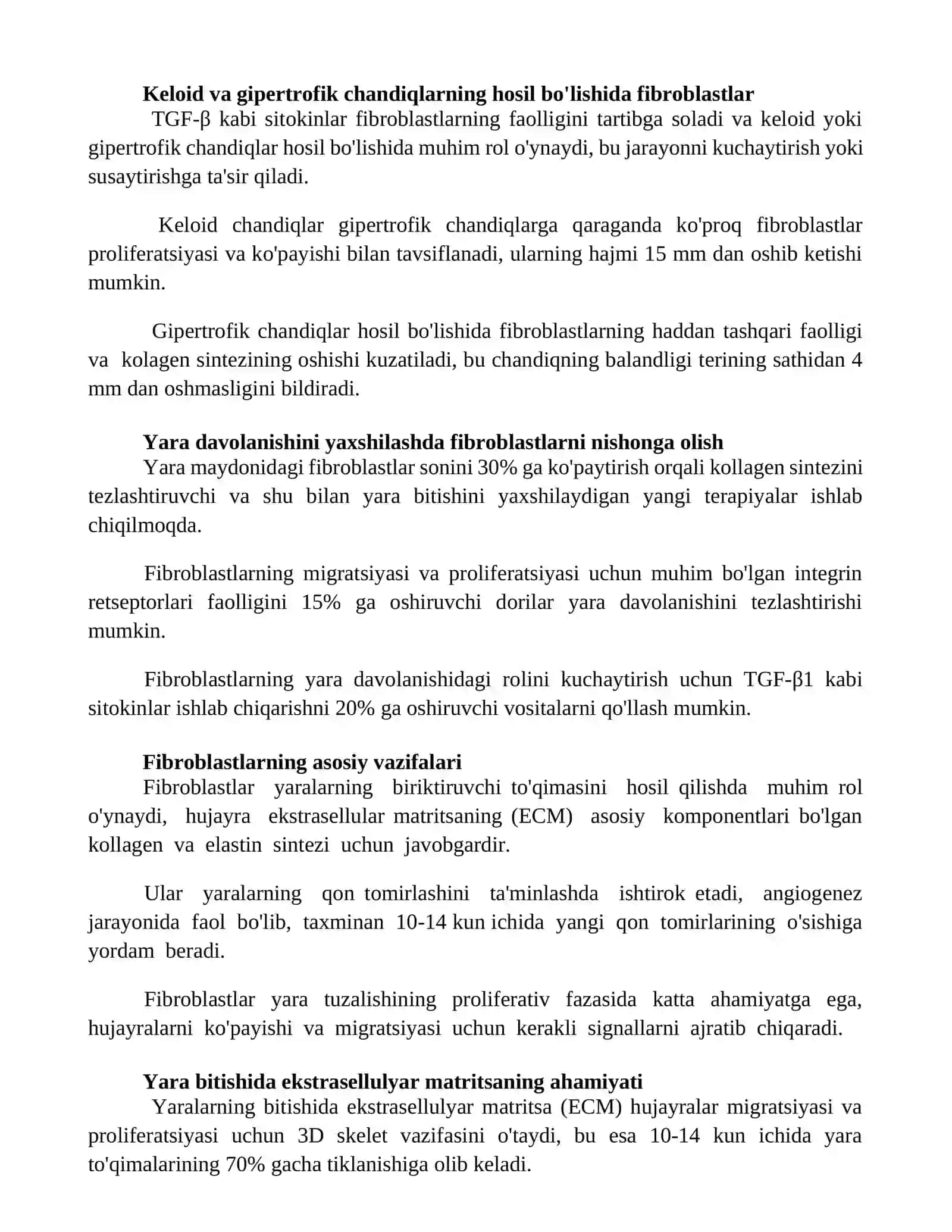 Fibroblastlarning jarohatning bitishi va chandiq hosil boʻlishidagi roli 2