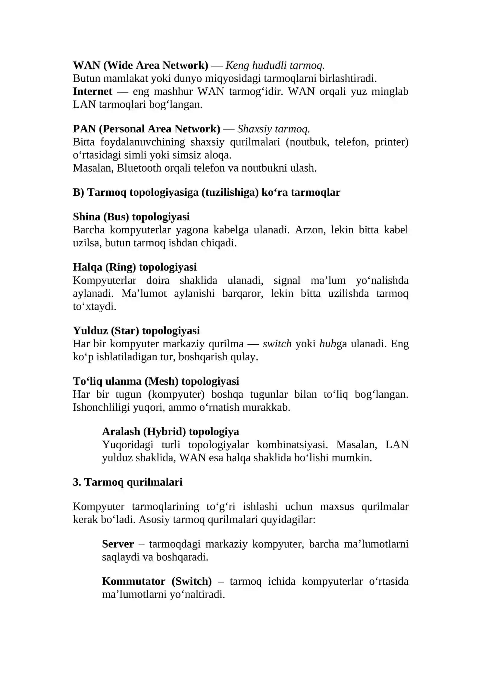 Maruza: Kompyuter tarmoqlari va ularning turlari hamda qo‘llanilish sohalari 2