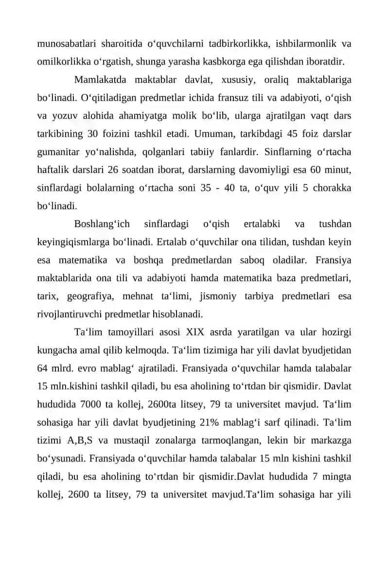 Fransiyada Ta’lim Siyosati 2
