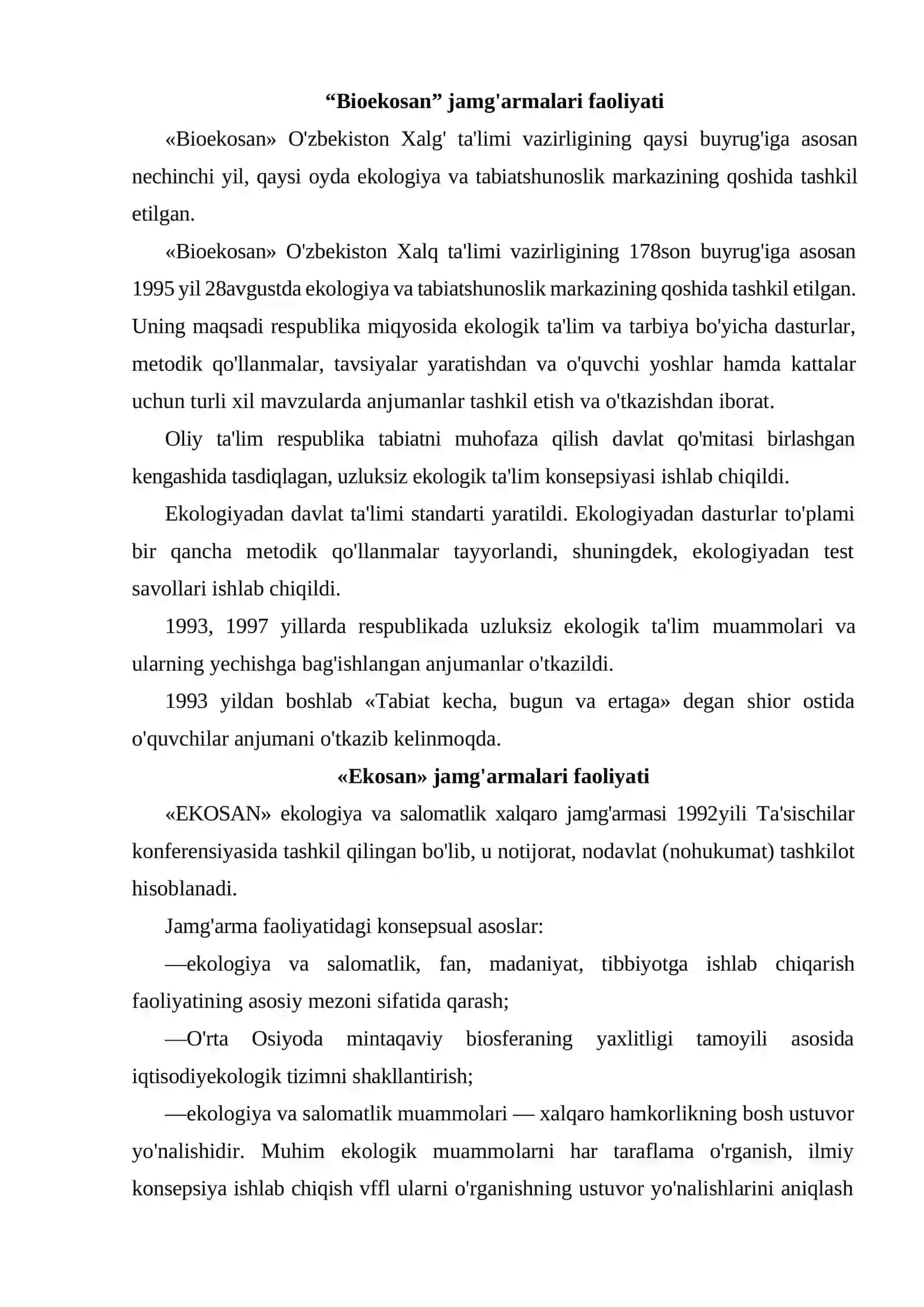 O'zbekistonda «bioekosan» va «ekosan» jamg'armalari faoliyati 2