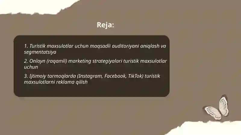 Turistik maxsulotlarni reklama qilish 2