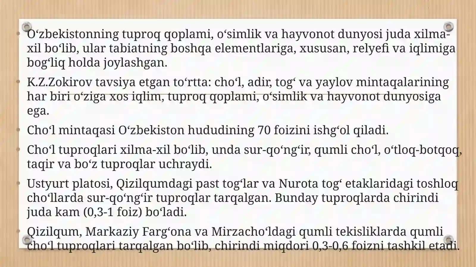 O‘zbekistonning yer resurslari. Lalmi va yaylov tuproqlar 2