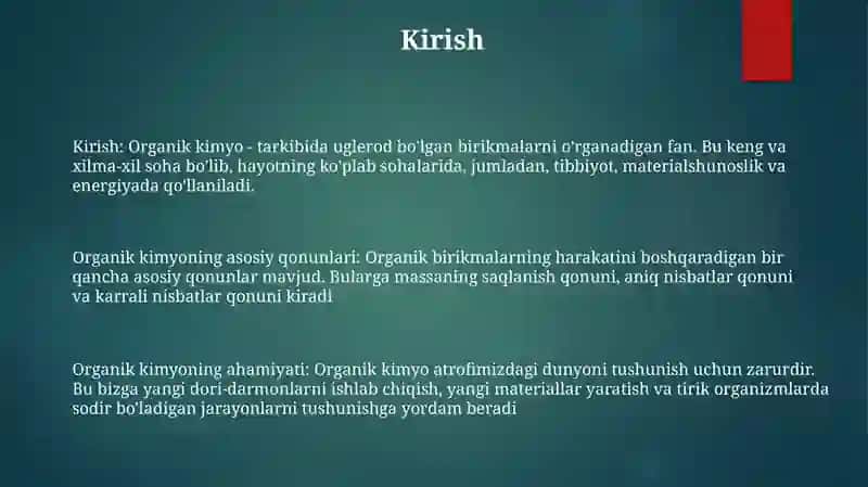 Organik Kimyo Fanining Asosiy Qonunlari Hamda Ularning Ahamiyati Haqida MaʼLumotlar Yozish 2