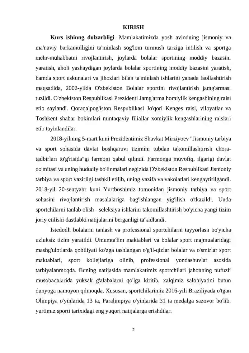 O`ZBEKISTON RESPUBLIKASI MILLIY OLIMPIYA QO`MITASINING TASHKIL TOPISHI 2