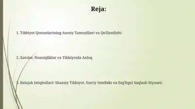 Tibbiyot Qonunlarining Asosiy Tamoyillari va Qo'llanilishi 2