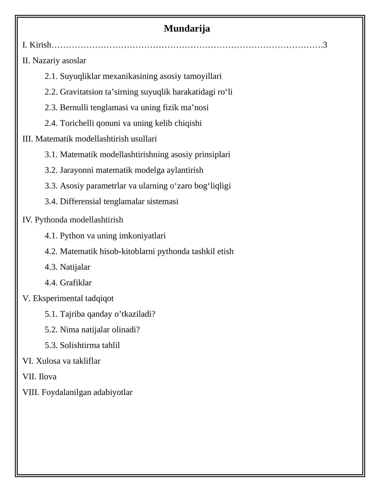 Suvning rezervuardan chiqish tezligini gravitatsion tezlanish va sath balandligiga bog’liq holda modellashtirish 2