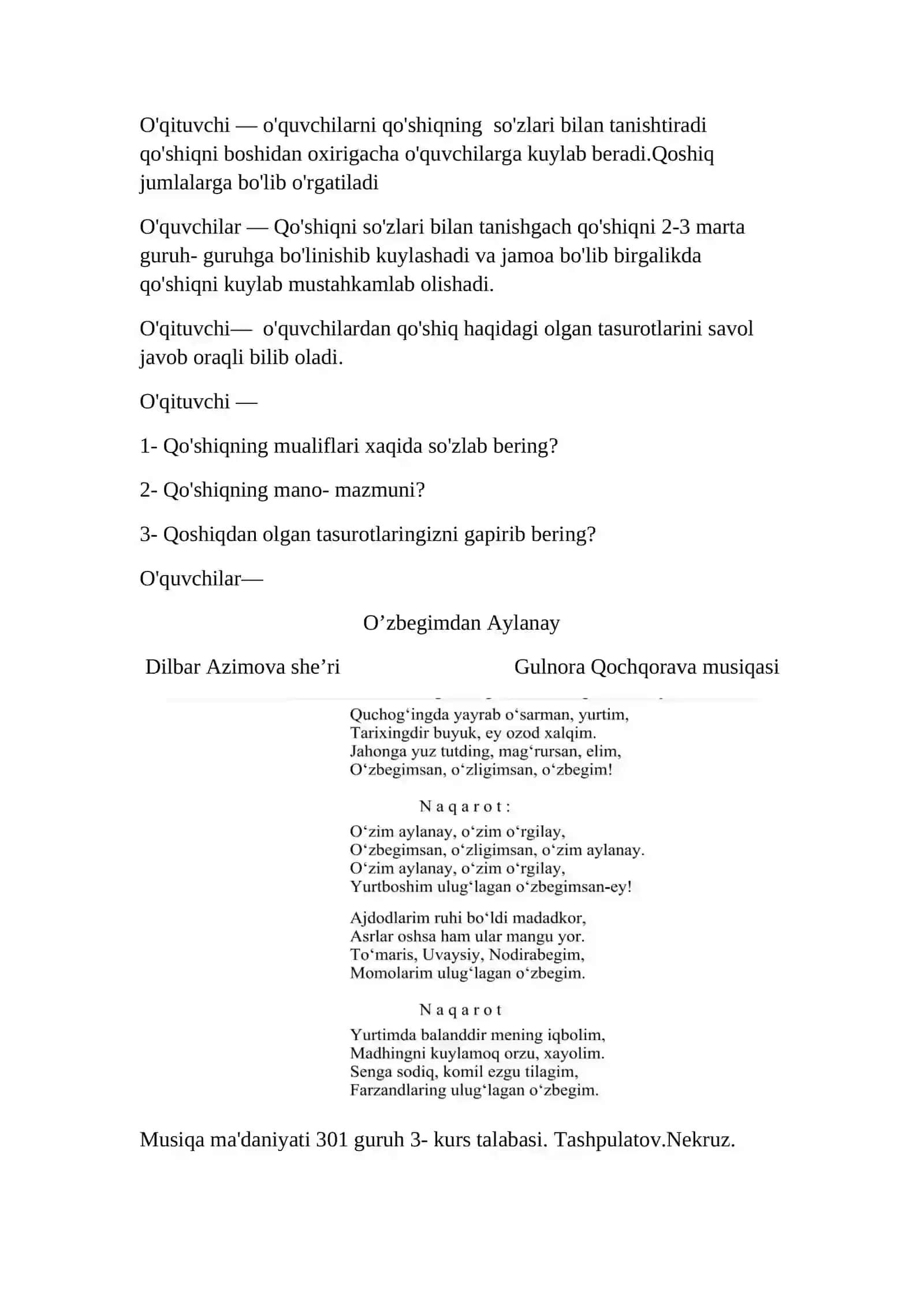 O'zbegimdan Aylanay qo'shig'i 2