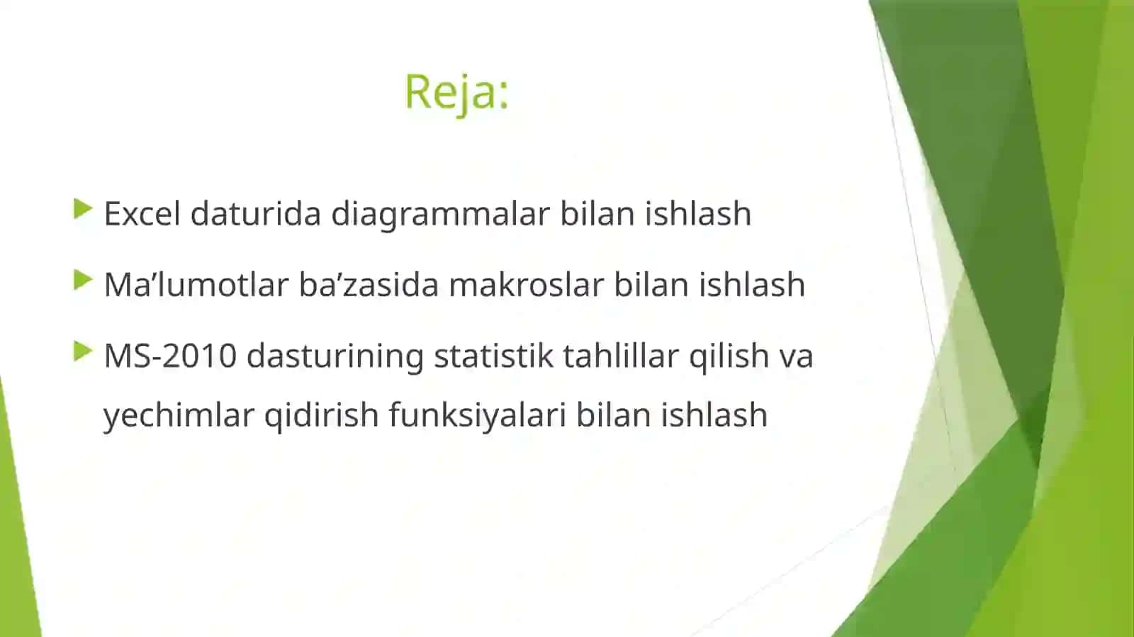 Excel daturida diagrammalar bilan ishlash 2