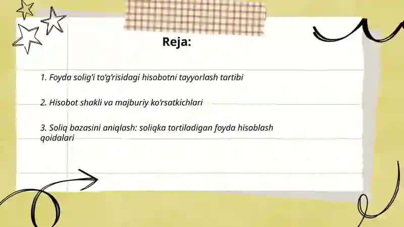 Foyda solig’i to’g’risidagi hisobot 2