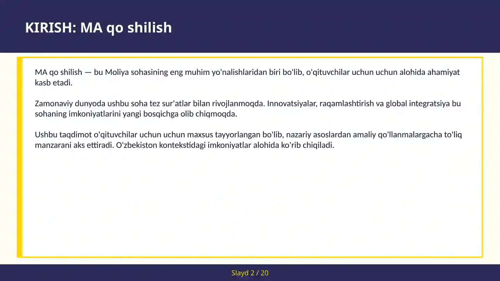 MA QO SHILISH 2