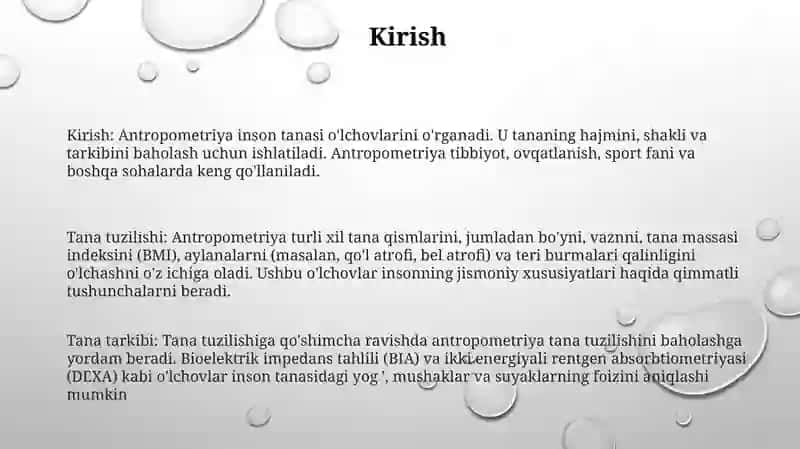 Antrometriya. Odam Tana Va Miya TuzilishidagiO'ZgarishlarniO'Rganish 2
