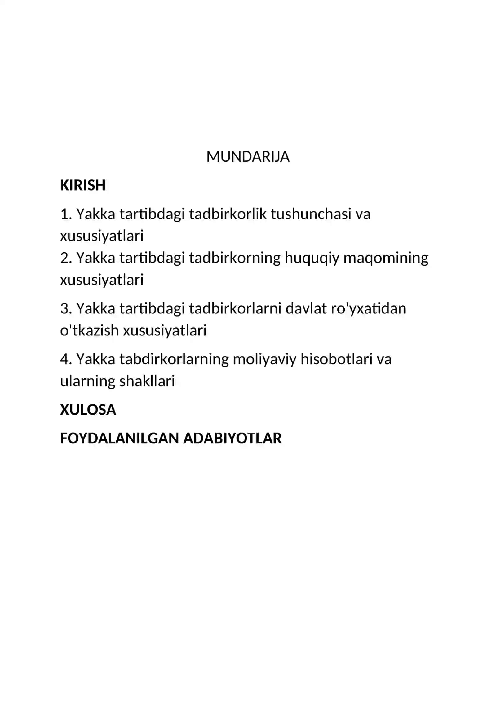 Yakka tabdirkorlarning moliyaviy hisobotlari va ularning shakllari 2
