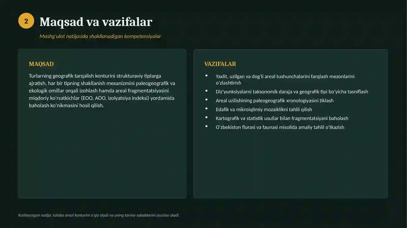 yaxlit uzulgan va dogli areallarda organizmlar tarqalishini tahlil qilish 2