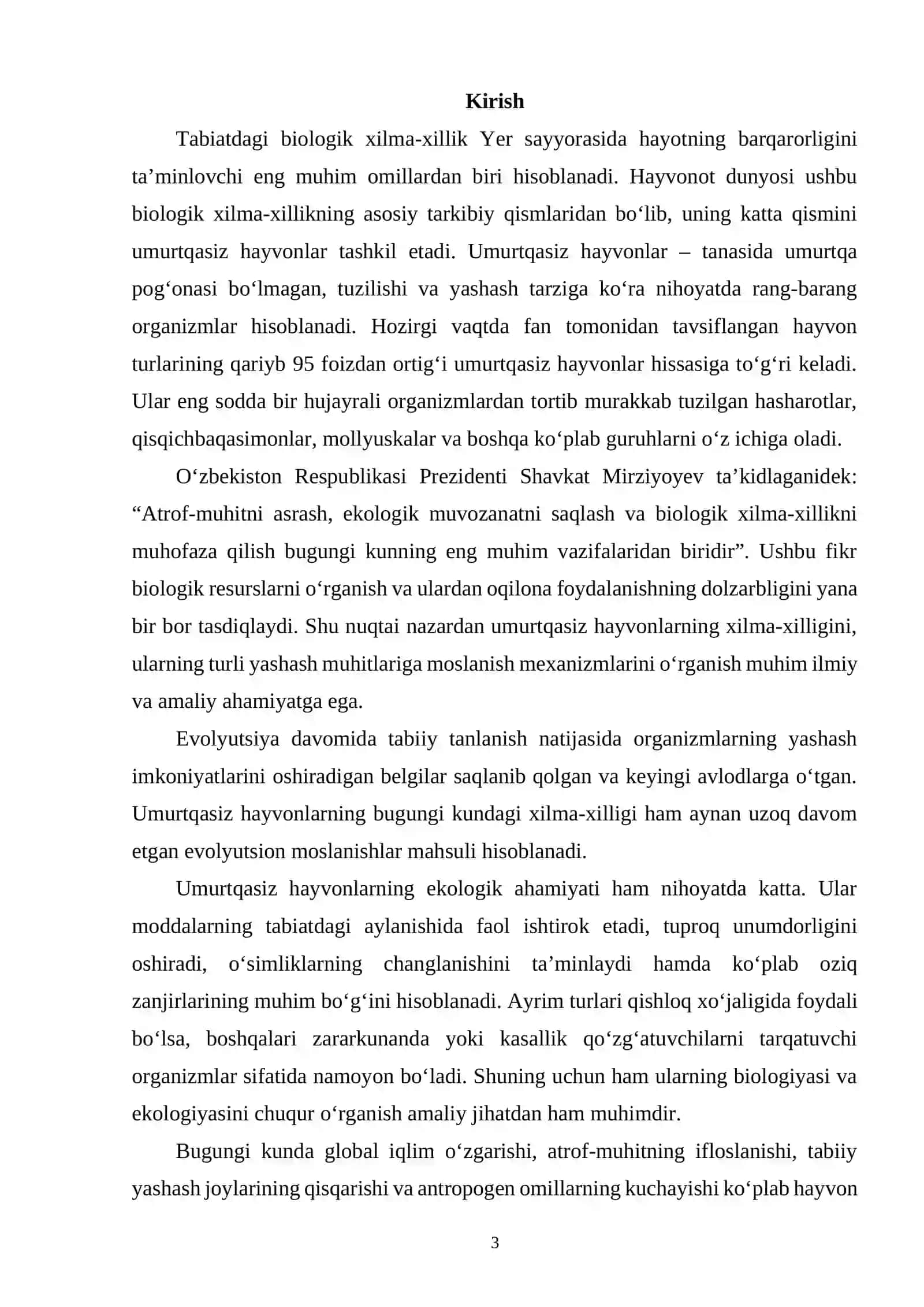 UMURTQASIZ HAYVONLARNING XILMA-XILLIGI TURLI MUHIT SHAROITIDA YASHASHGA MOSLASHUVI NATIJASI 2
