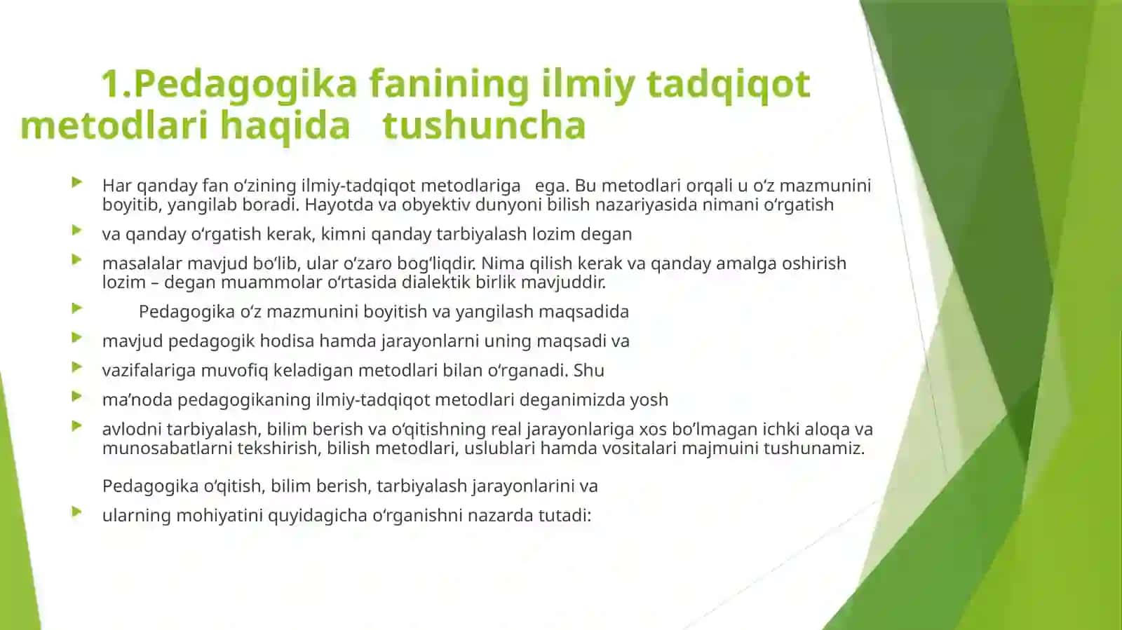 Pedagogika fanining ilmiy tadqiqot metodlari haqida slayd 2