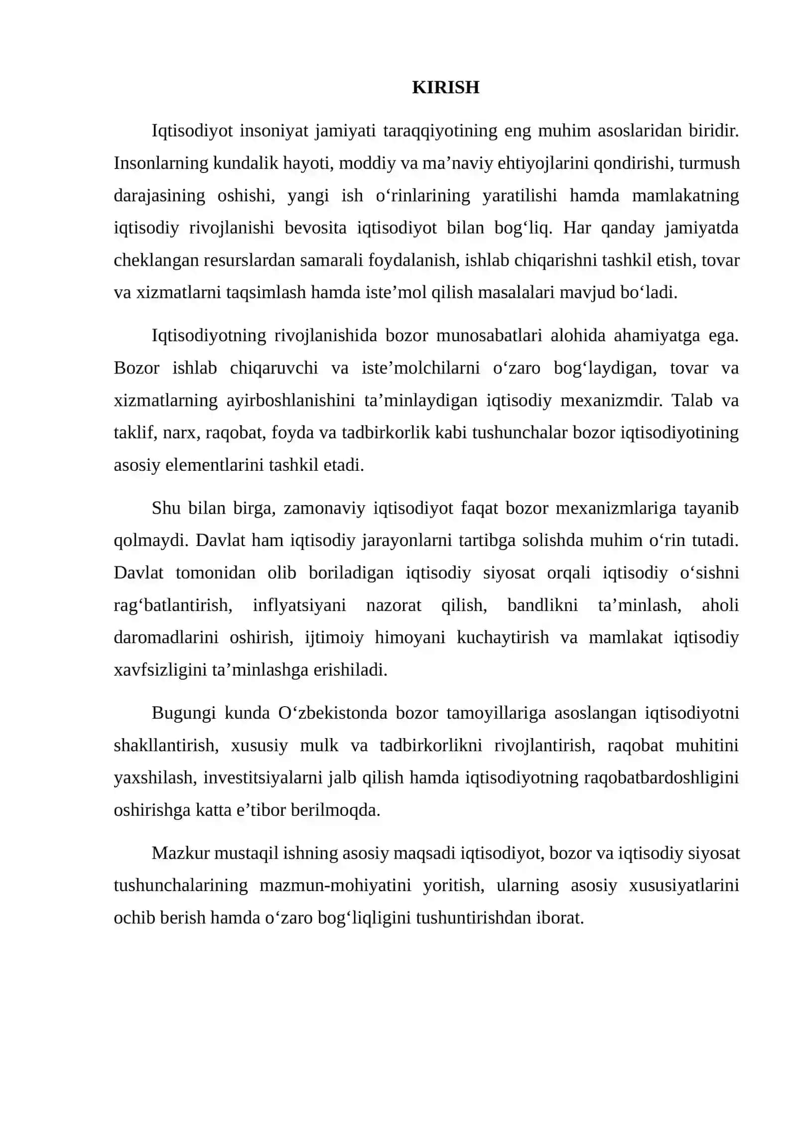 IQTISODIYOT, BOZOR VA IQTISODIY SIYOSATNING UMUMIY TAVSIFI 2