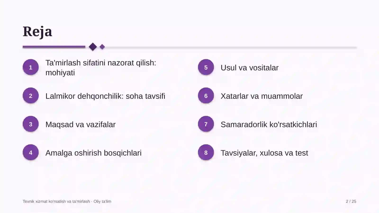 Lalmikor dehqonchilikda ta'mirlash ishlari sifatini nazorat qilish 2