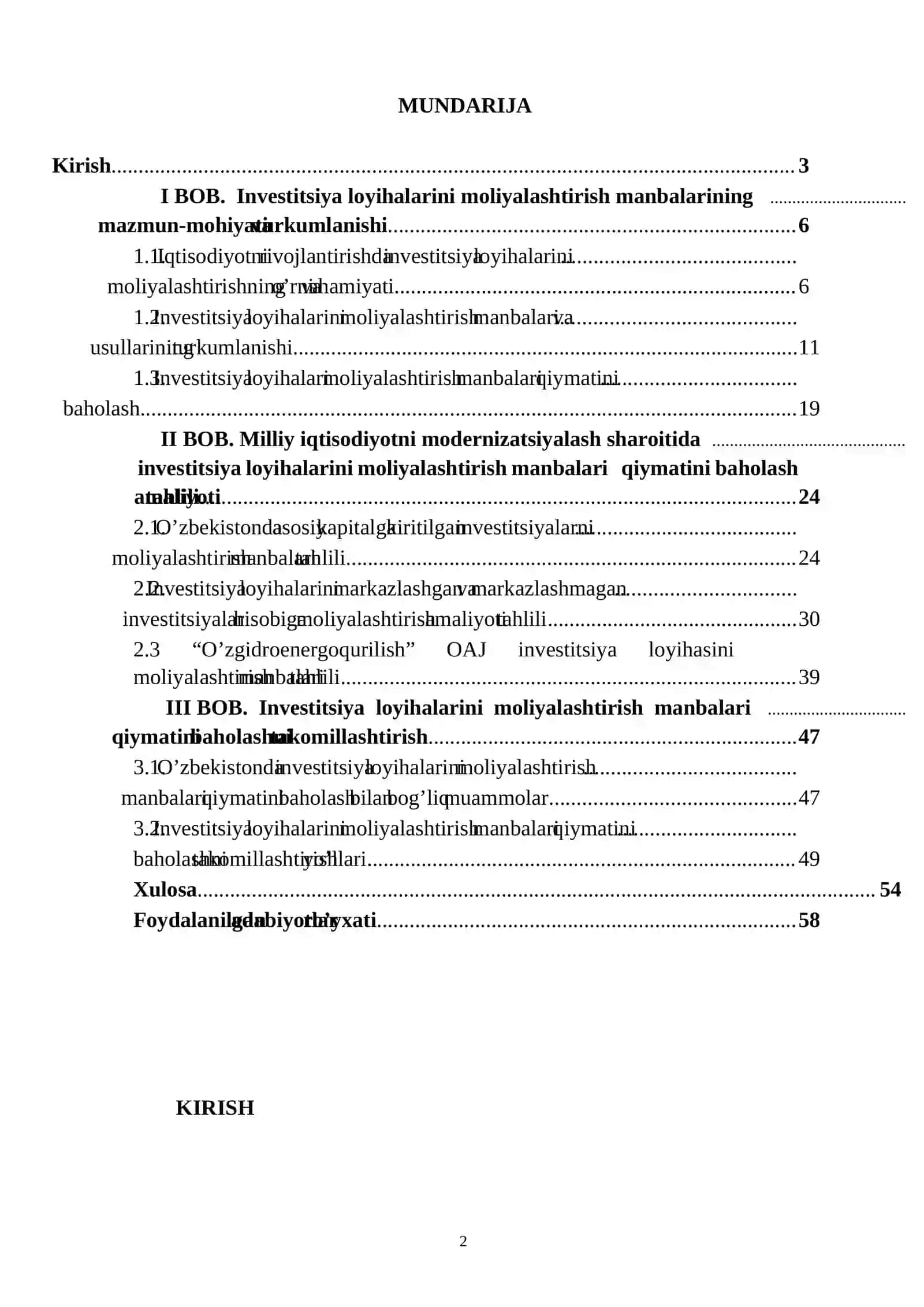 Investitsiya loyihalarini moliyalashtirish manbalari qiymatini baholash 2