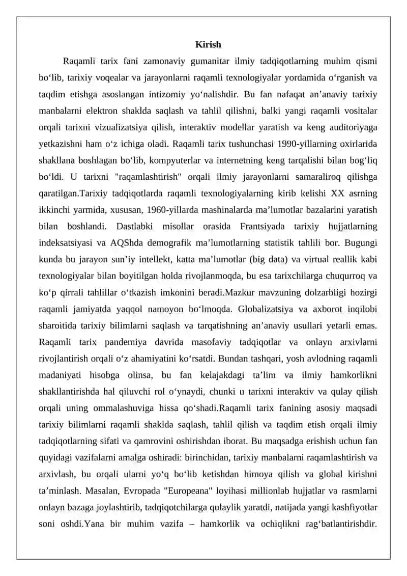 Raqamli tarix Fanining maqsadi va vazifalari 2